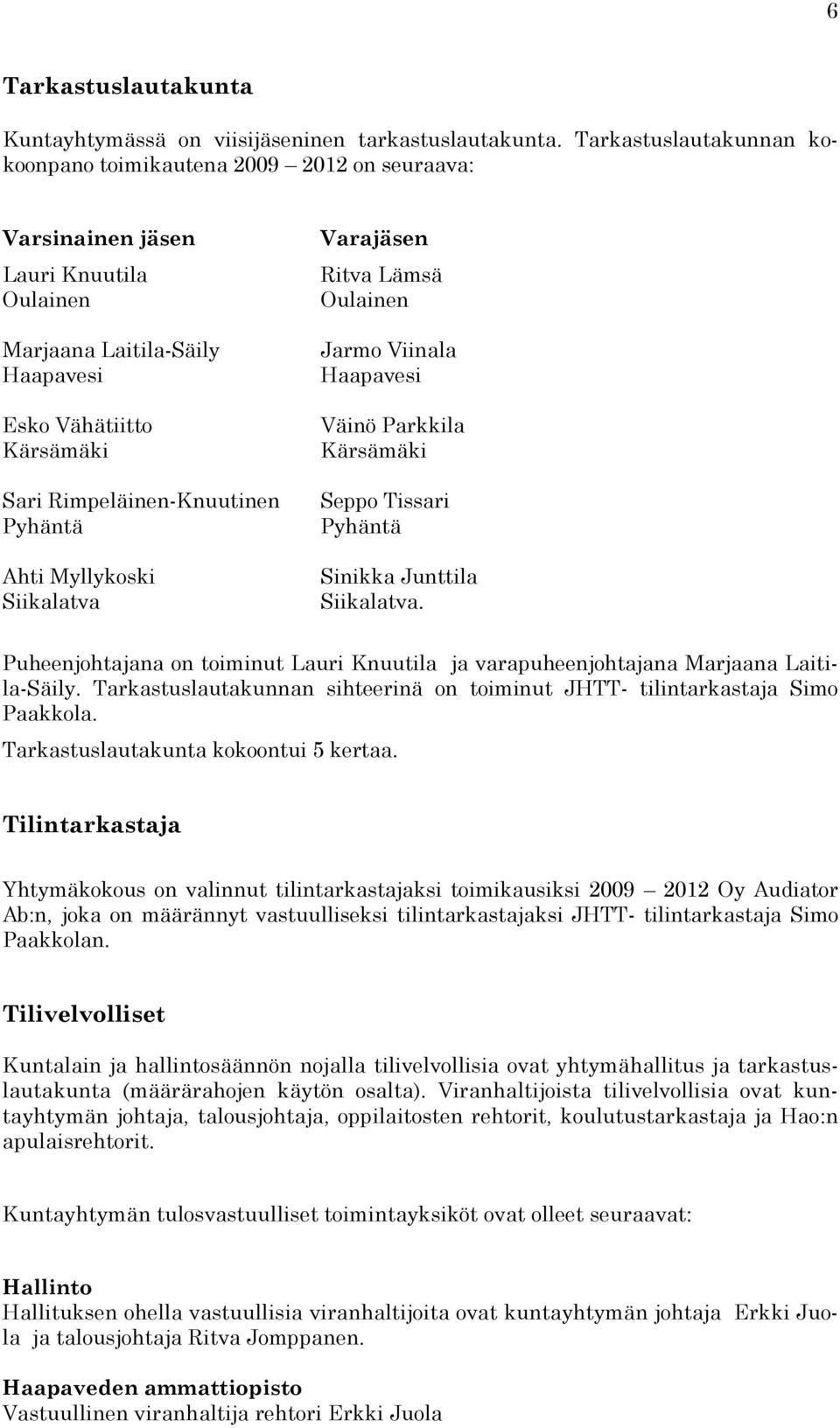 Pyhäntä Ahti Myllykoski Siikalatva Varajäsen Ritva Lämsä Oulainen Jarmo Viinala Haapavesi Väinö Parkkila Kärsämäki Seppo Tissari Pyhäntä Sinikka Junttila Siikalatva.