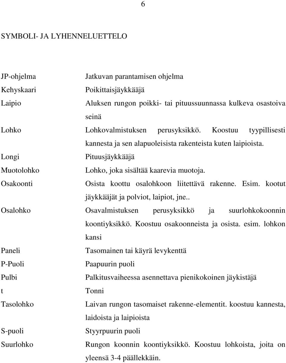 Osakoonti Osista koottu osalohkoon liitettävä rakenne. Esim. kootut jäykkääjät ja polviot, laipiot, jne.. Osalohko Osavalmistuksen perusyksikkö ja suurlohkokoonnin koontiyksikkö.