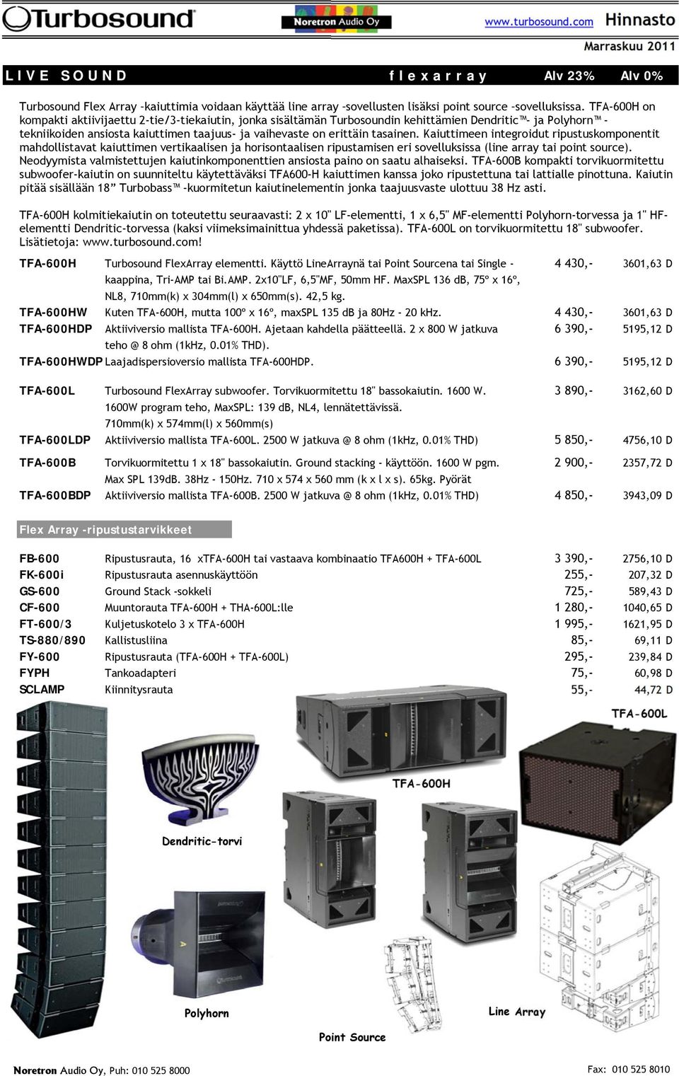 Kaiuttimeen integroidut ripustuskomponentit mahdollistavat kaiuttimen vertikaalisen ja horisontaalisen ripustamisen eri sovelluksissa (line array tai point source).