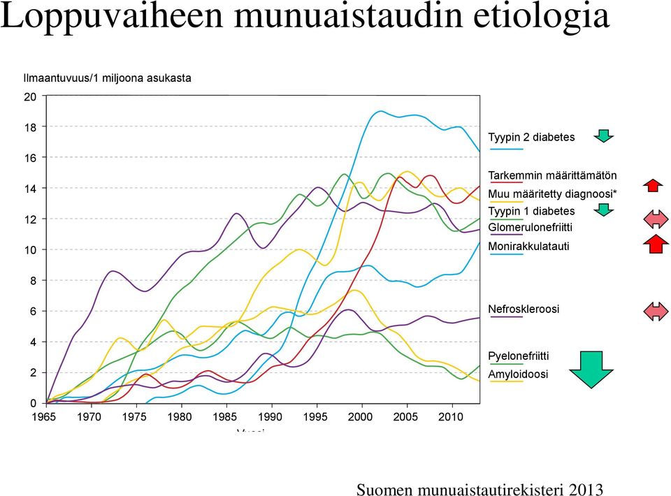 miljoona asukasta 20 18 16 14 12 10 Tyypin 2 diabetes Tarkemmin määrittämätön Muu määritetty diagnoosi* Tyypin 1 diabetes Glomerulonefriitti