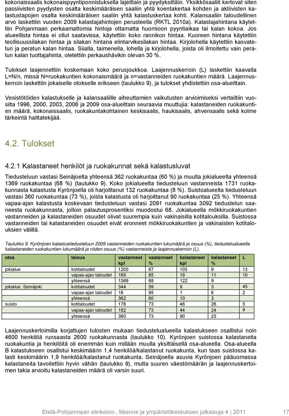 Kalansaaliin taloudellinen arvo laskettiin vuoden 29 kalastajahintojen perusteella (RKTL 21a).
