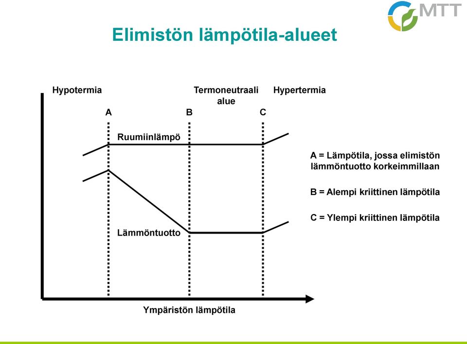 lämmöntuotto korkeimmillaan B = Alempi kriittinen lämpötila