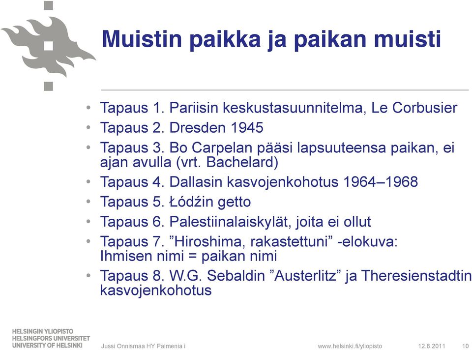 Dallasin kasvojenkohotus 1964 1968 Tapaus 5. Łódźin getto Tapaus 6. Palestiinalaiskylät, joita ei ollut Tapaus 7.