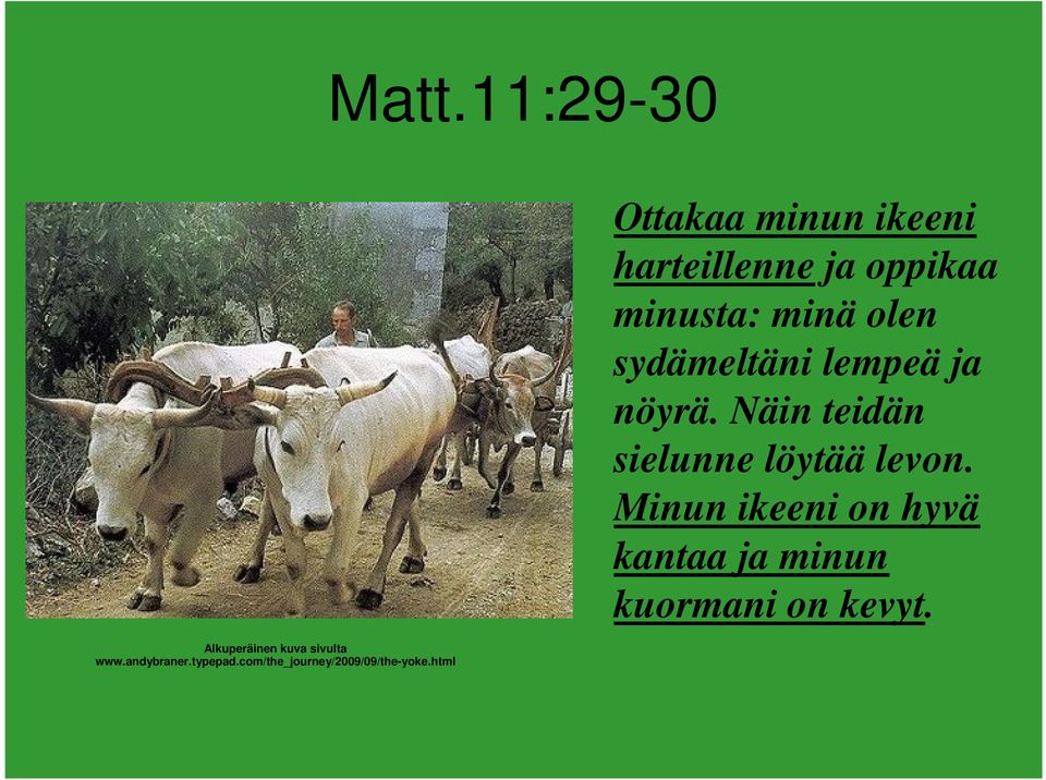 html Ottakaa minun ikeeni harteillenne ja oppikaa minusta: minä olen