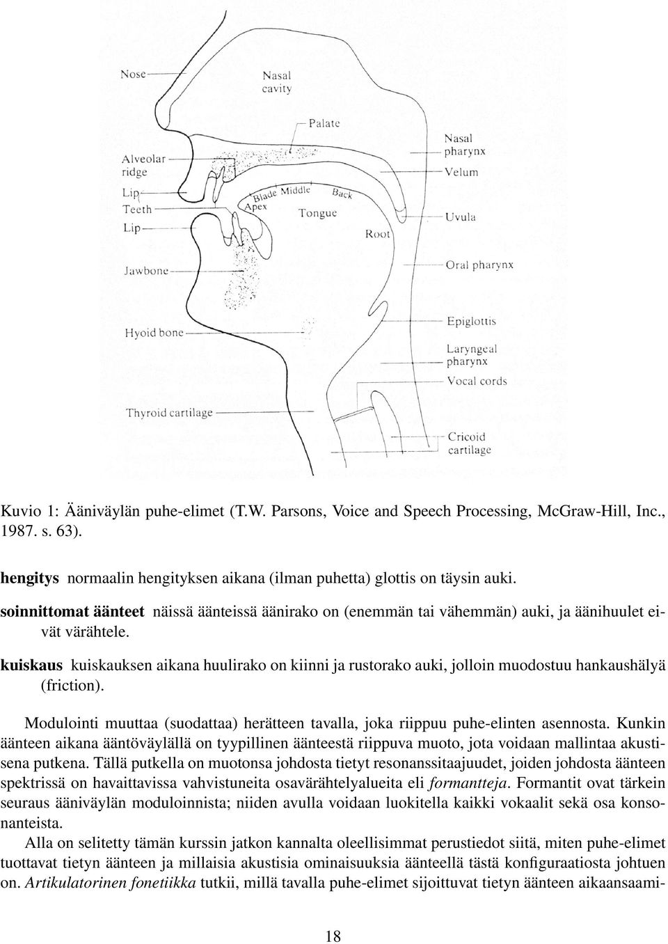 kuiskaus kuiskauksen aikana huulirako on kiinni ja rustorako auki, jolloin muodostuu hankaushälyä (friction). Modulointi muuttaa (suodattaa) herätteen tavalla, joka riippuu puhe-elinten asennosta.