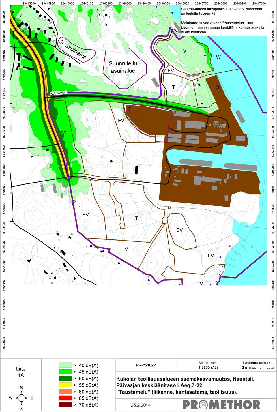 Suunniteltu asuinalue W Kukolantie LS L Liite 1A 23445800 > 40 db(a) > 45 db(a) > 50 db(a) > 55 db(a) > 60 db(a) > 65 db(a) > 70 db(a)