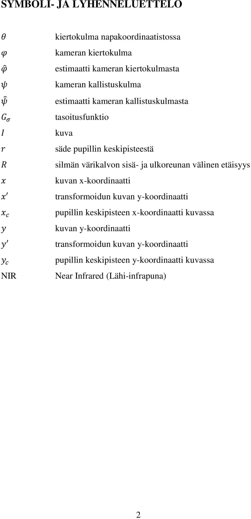 ulkoreunan välinen etäisyys kuvan x-koordinaatti transformoidun kuvan y-koordinaatti pupillin keskipisteen x-koordinaatti kuvassa