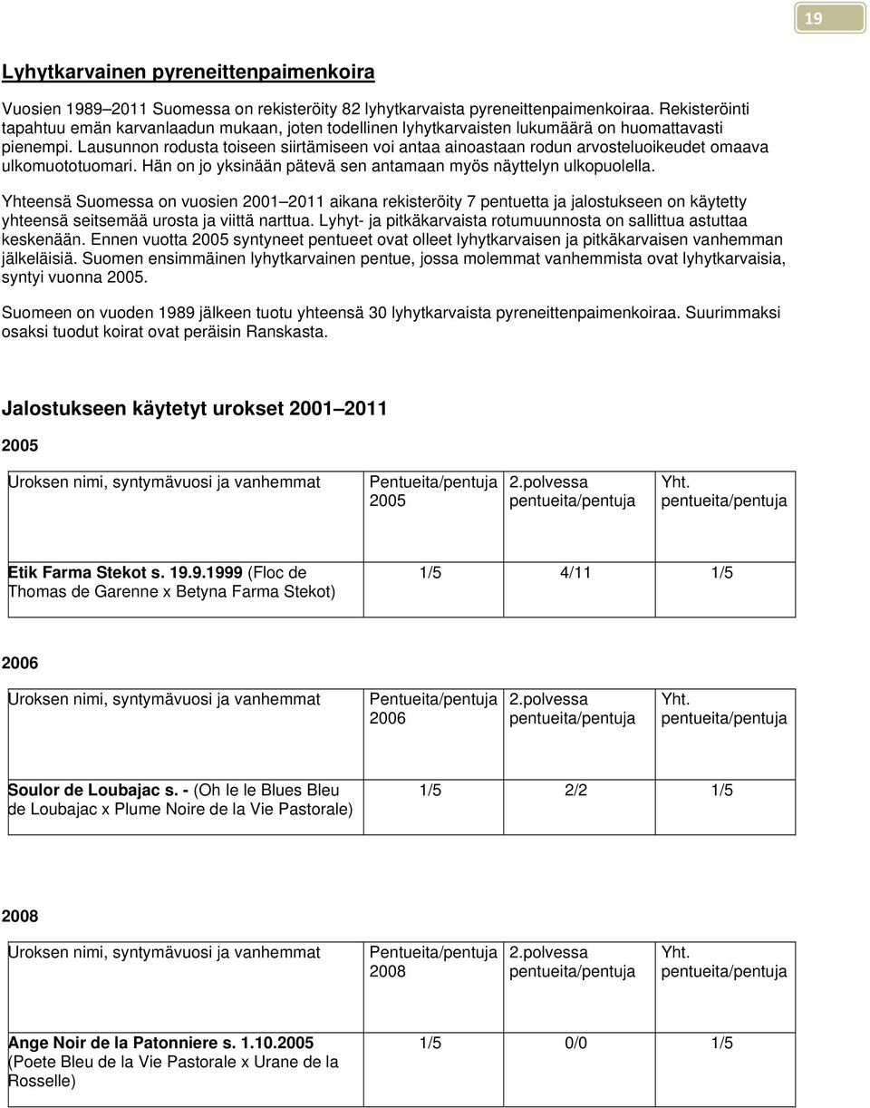 Lausunnon rodusta toiseen siirtämiseen voi antaa ainoastaan rodun arvosteluoikeudet omaava ulkomuototuomari. Hän on jo yksinään pätevä sen antamaan myös näyttelyn ulkopuolella.