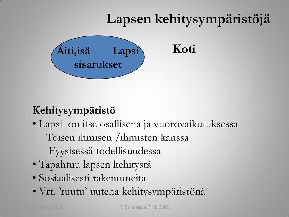 Fyysisessä todellisuudessa Tapahtuu lapsen kehitystä Sosiaalisesti