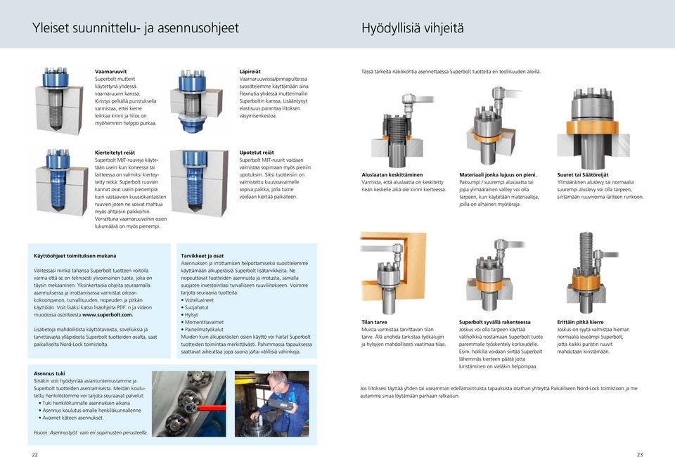 äpireiät Vaarnaruuveissa/pinnapulteissa suosittelemme käyttämään aina Flexnutia yhdessä mutterimallin uperboltin kanssa, isääntynyt elastisuus parantaa liitoksen väsymisenkestoa.