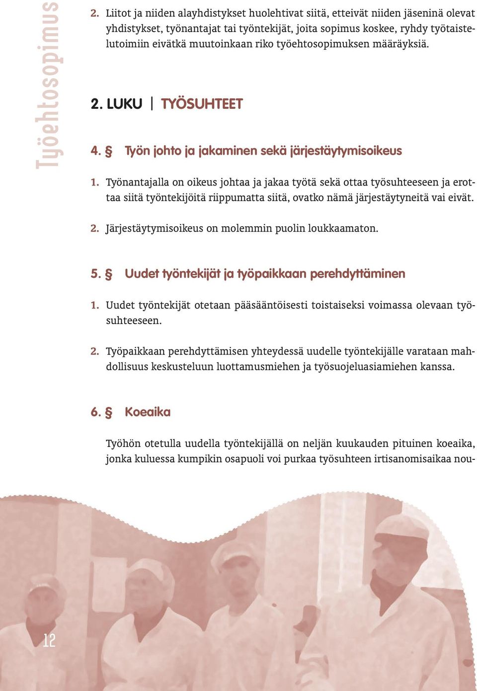 työehtosopimuksen määräyksiä. 2. LUKU TYÖSUHTEET 4. Työn johto ja jakaminen sekä järjestäytymisoikeus 1.