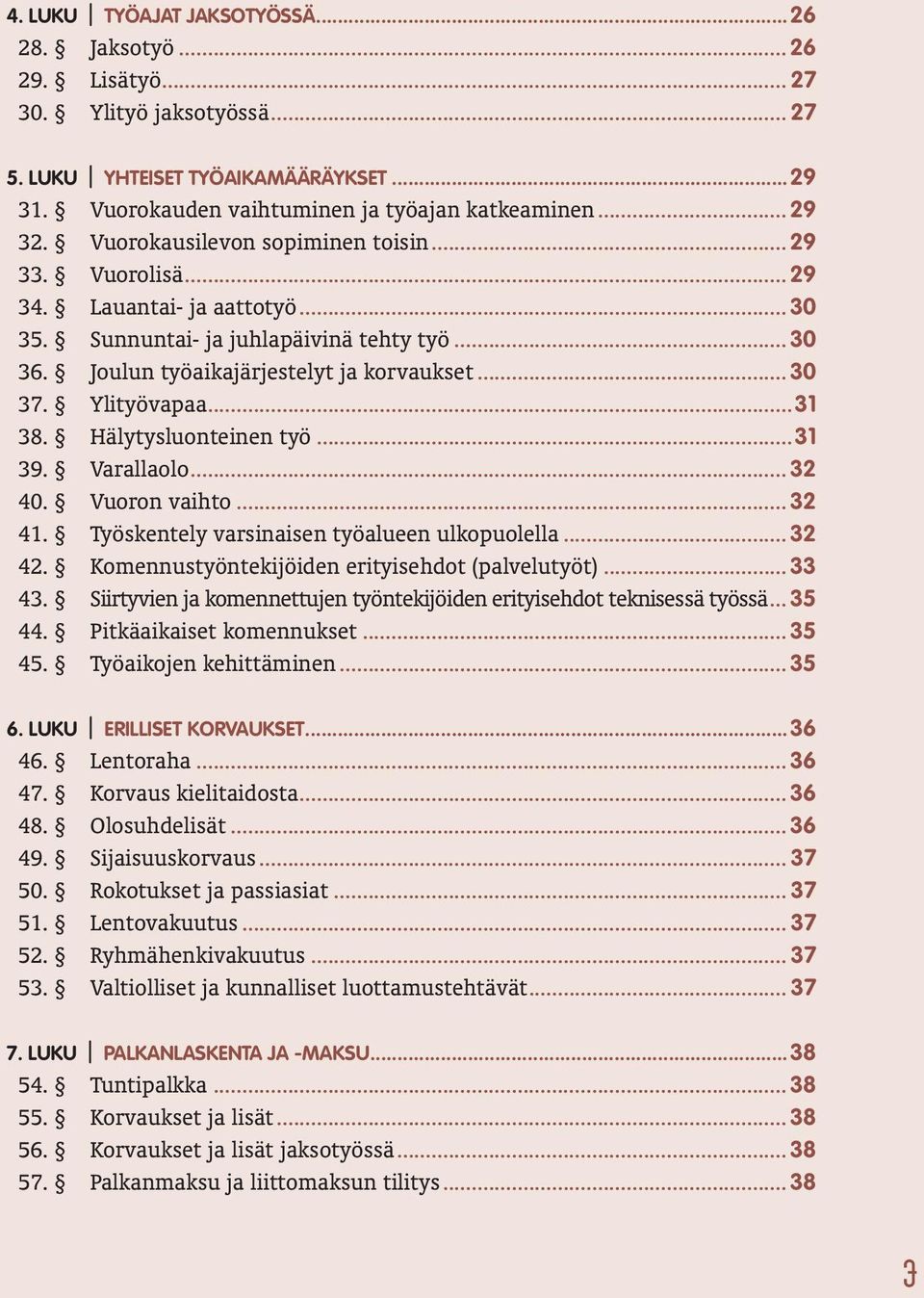 Ylityövapaa...31 38. Hälytysluonteinen työ...31 39. Varallaolo... 32 40. Vuoron vaihto... 32 41. Työskentely varsinaisen työalueen ulkopuolella... 32 42.