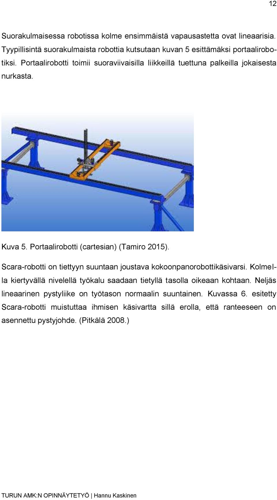 Portaalirobotti toimii suoraviivaisilla liikkeillä tuettuna palkeilla jokaisesta nurkasta. Kuva 5. Portaalirobotti (cartesian) (Tamiro 2015).