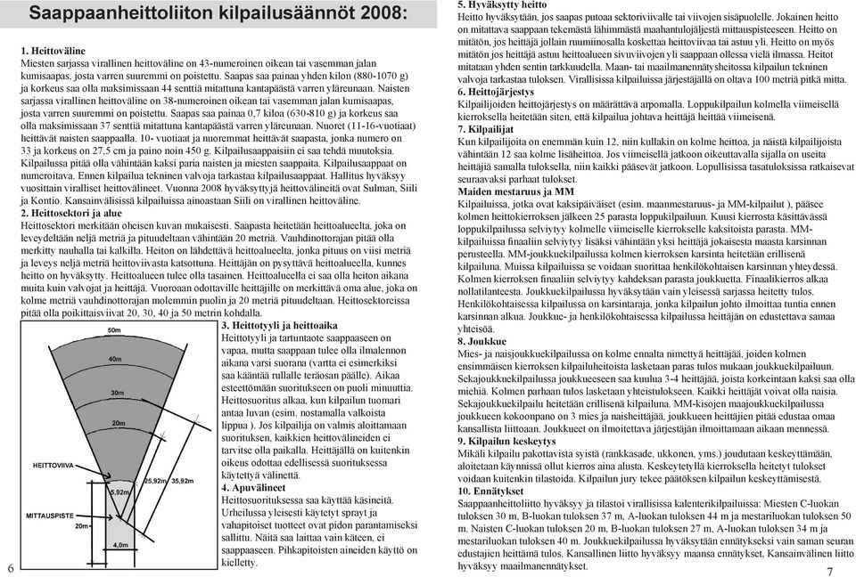 Heitto on myös 1. Heittoväline mitätön jos heittäjä astuu heittoalueen sivuviivojen yli saappaan ollessa vielä ilmassa.