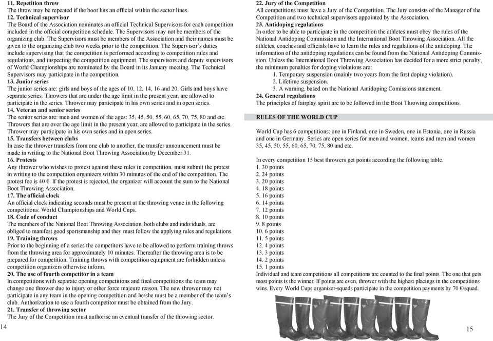 The Supervisors may not be members of the organizing club. The Supervisors must be members of the Association and their names must be given to the organizing club two weeks prior to the competition.