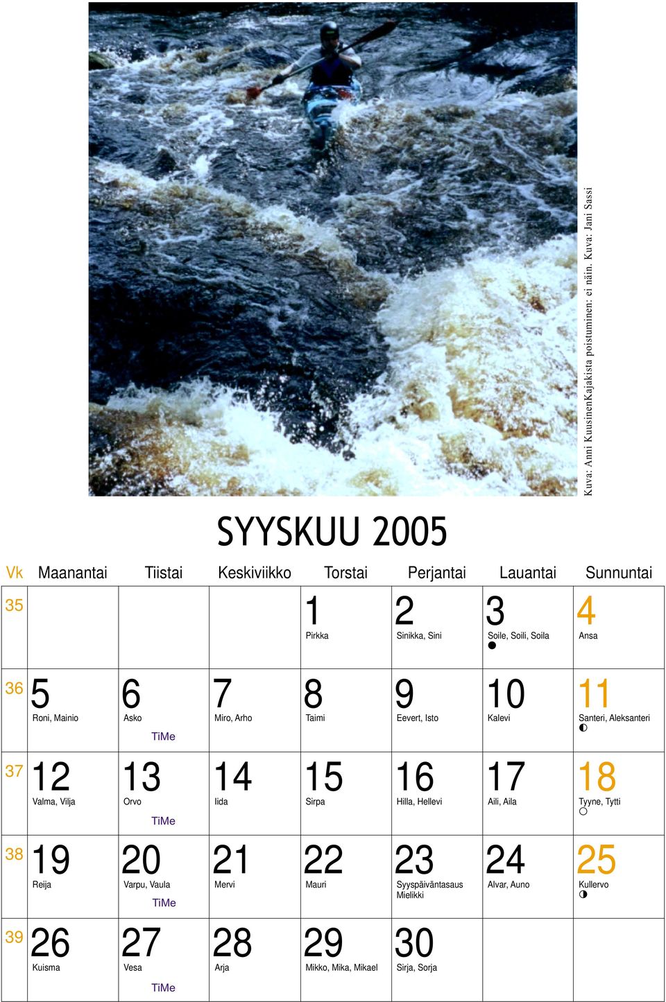 Asko Miro, Arho Taimi Eevert, Isto Kalevi Santeri, Aleksanteri 12 13 14 15 16 17 18 Valma, Vilja Orvo Iida Sirpa Hilla,