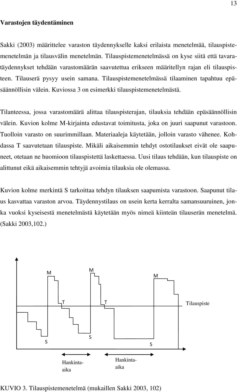 Tilauspistemenetelmässä tilaaminen tapahtuu epäsäännöllisin välein. Kuviossa 3 on esimerkki tilauspistemenetelmästä.