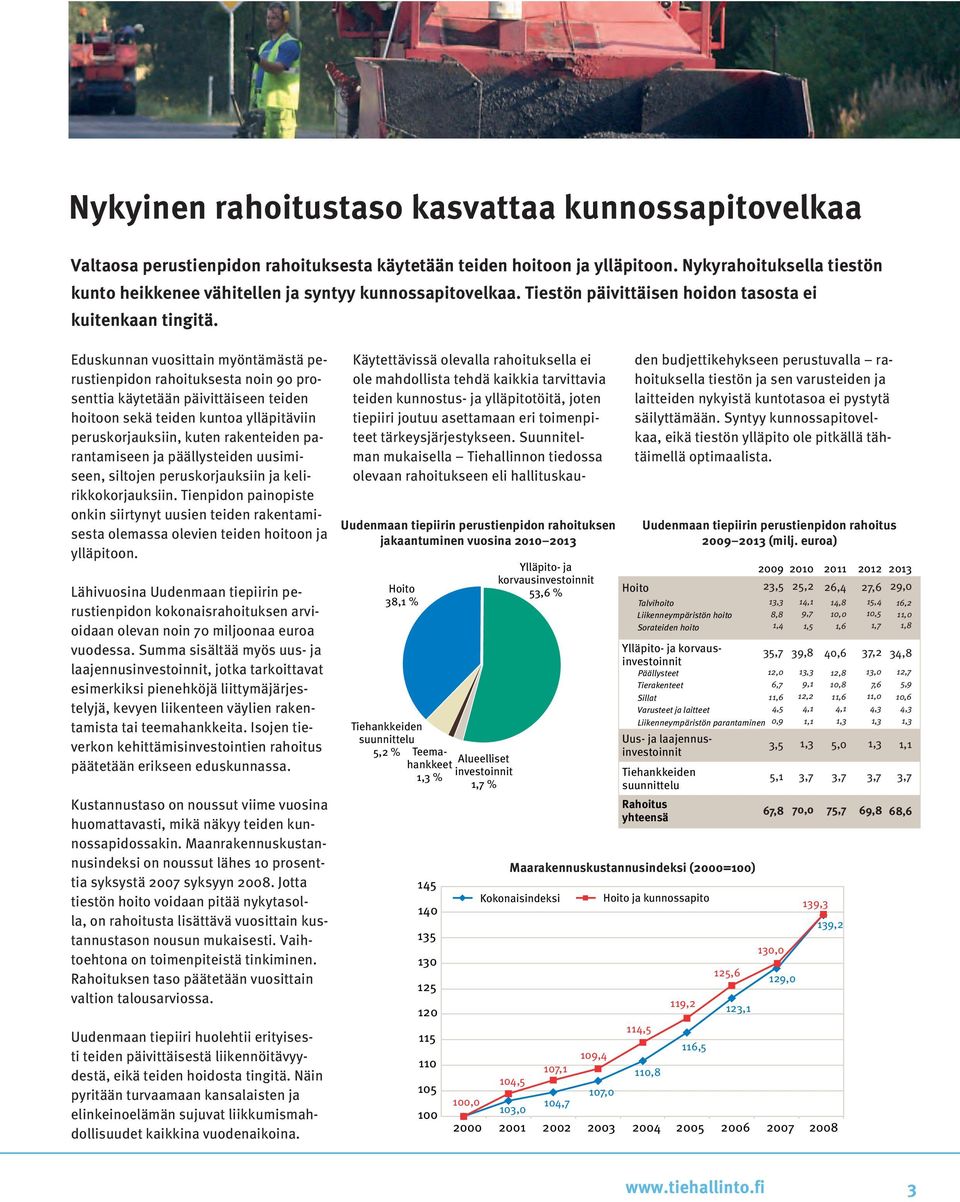 Eduskunnan vuosittain myöntämästä perustienpidon rahoituksesta noin 90 prosenttia käytetään päivittäiseen teiden hoitoon sekä teiden kuntoa ylläpitäviin peruskorjauksiin, kuten rakenteiden