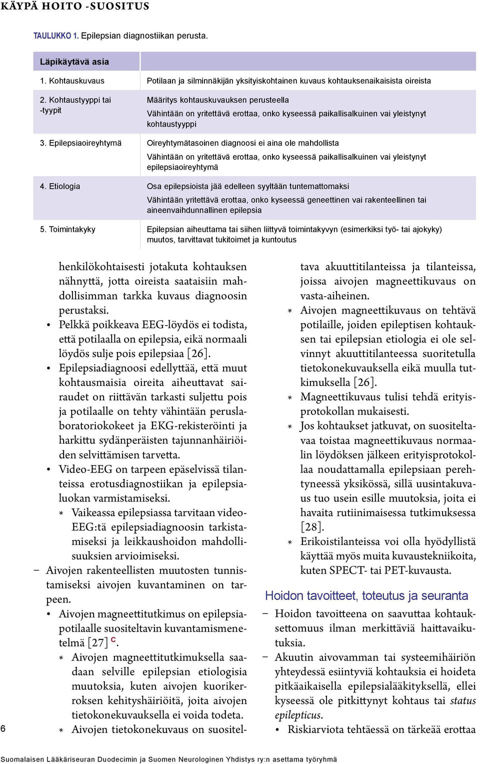 Epilepsiaoireyhtymä Oireyhtymätasoinen diagnoosi ei aina ole mahdollista Vähintään on yritettävä erottaa, onko kyseessä paikallisalkuinen vai yleistynyt epilepsiaoireyhtymä 4.