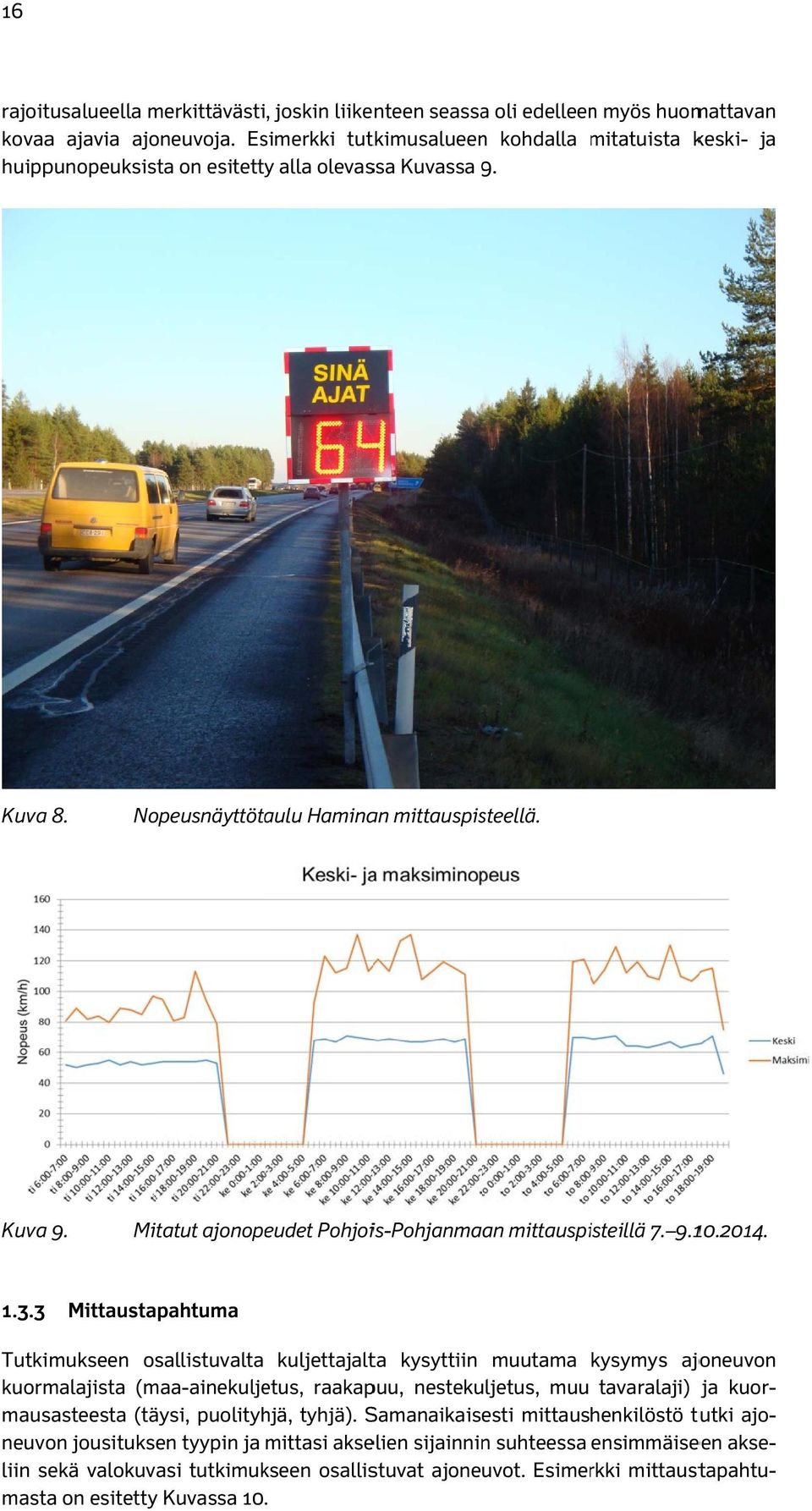 Mitatut ajonopeudet Pohjois-Pohjanmaan mittauspisteillä 7. 9.1.214. 1.3.