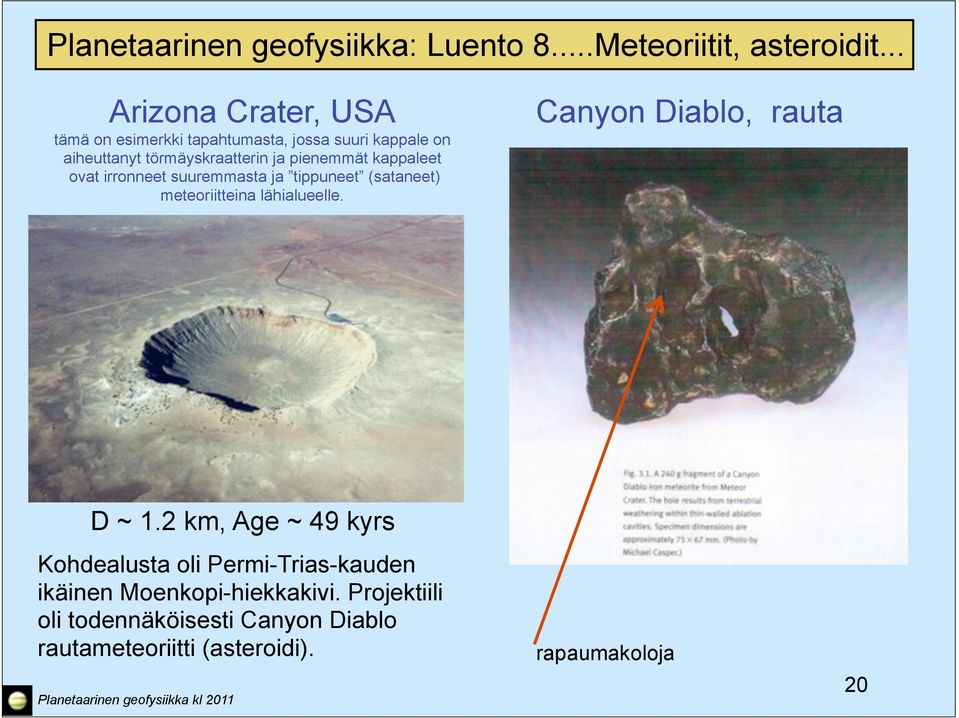 meteoriitteina lähialueelle. Canyon Diablo, rauta D ~ 1.