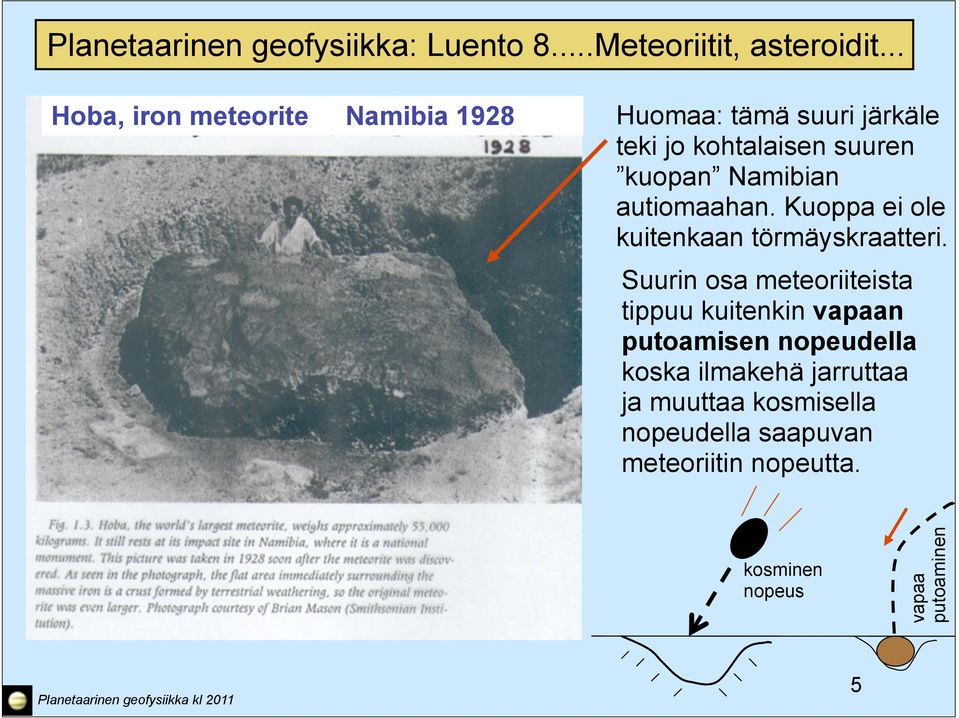 Suurin osa meteoriiteista tippuu kuitenkin vapaan putoamisen nopeudella koska ilmakehä