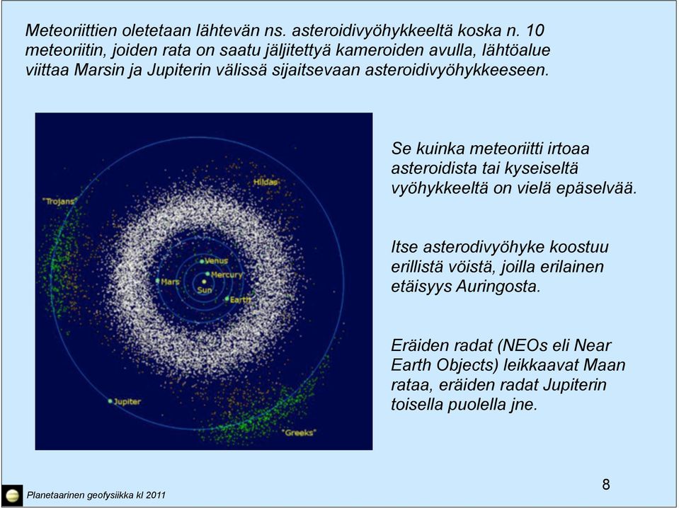 asteroidivyöhykkeeseen. Se kuinka meteoriitti irtoaa asteroidista tai kyseiseltä vyöhykkeeltä on vielä epäselvää.