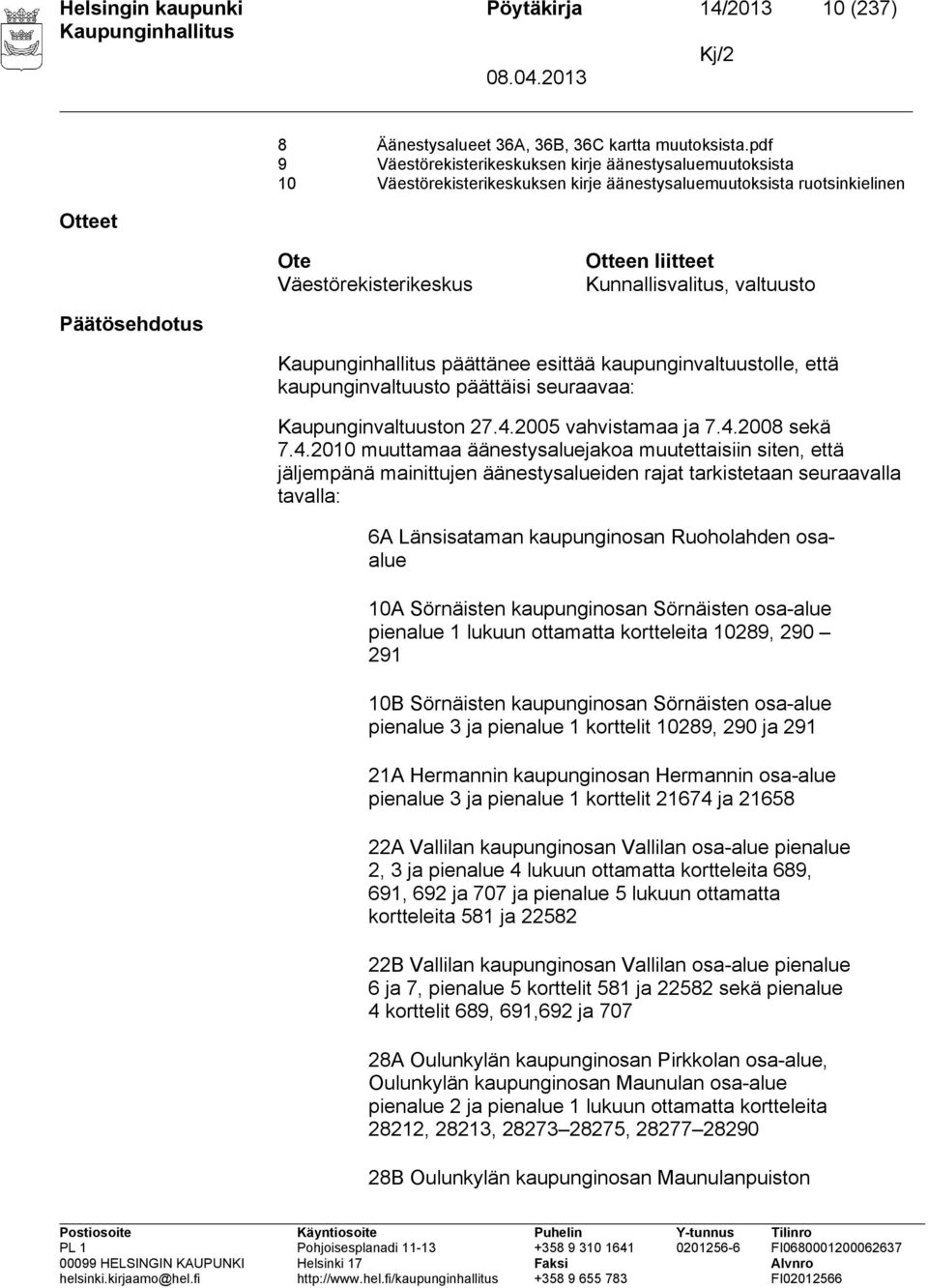 valtuusto Päätösehdotus päättänee esittää kaupunginvaltuustolle, että kaupunginvaltuusto päättäisi seuraavaa: Kaupunginvaltuuston 27.4.