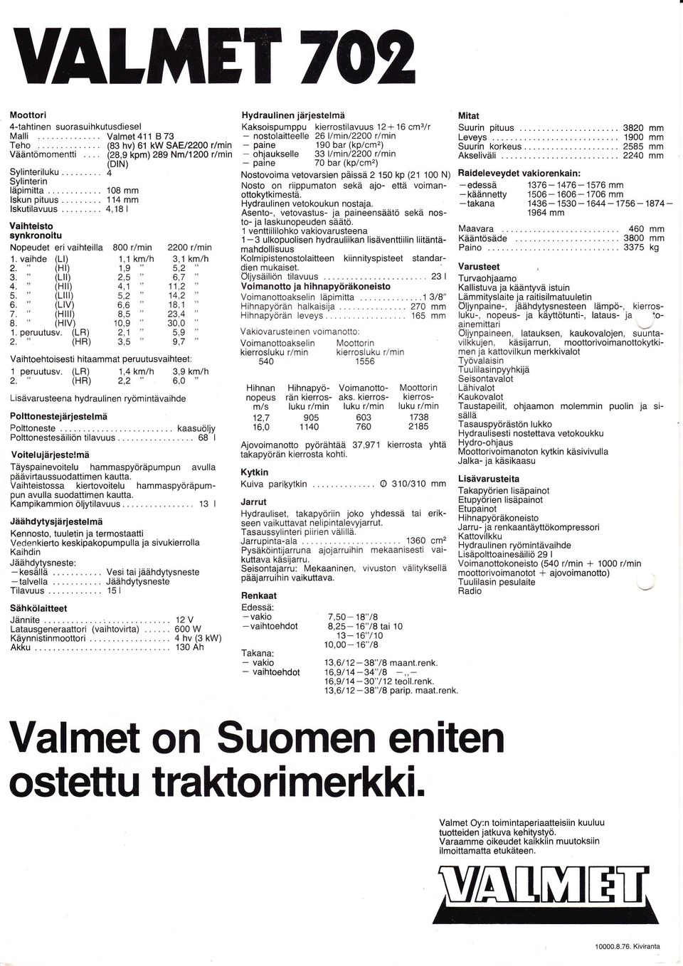 vaihde (Ll) 1, 1 km/h 3,'1 km/h 2. (Hr) 1,e 5,2 3. (L[) 2,5 6,7 4. (Hil) 4,1 11,2 5. (1il) 5,2 14,2 6. (LrV) 6,6 18,1 7. " (Hilr) 8,5 23,4 B. ', (HrV) 10,9 3o,o 1. peruutusv. (LR) 2,1 5,9 2.