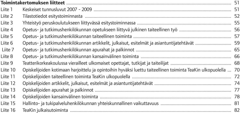 .. 57 Liite 6 Opetus- ja tutkimushenkilökunnan artikkelit, julkaisut, esitelmät ja asiantuntijatehtävät... 59 Liite 7 Opetus- ja tutkimushenkilökunnan apurahat ja palkinnot.