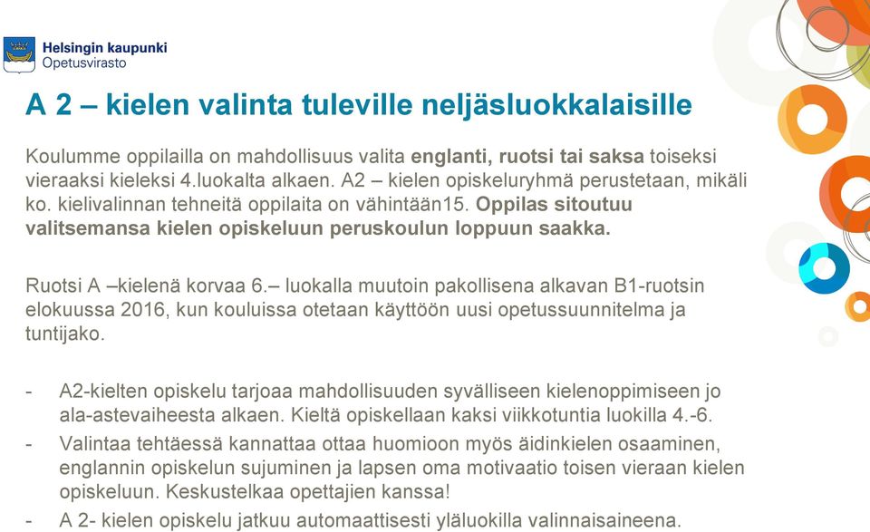 luokalla muutoin pakollisena alkavan B1-ruotsin elokuussa 2016, kun kouluissa otetaan käyttöön uusi opetussuunnitelma ja tuntijako.