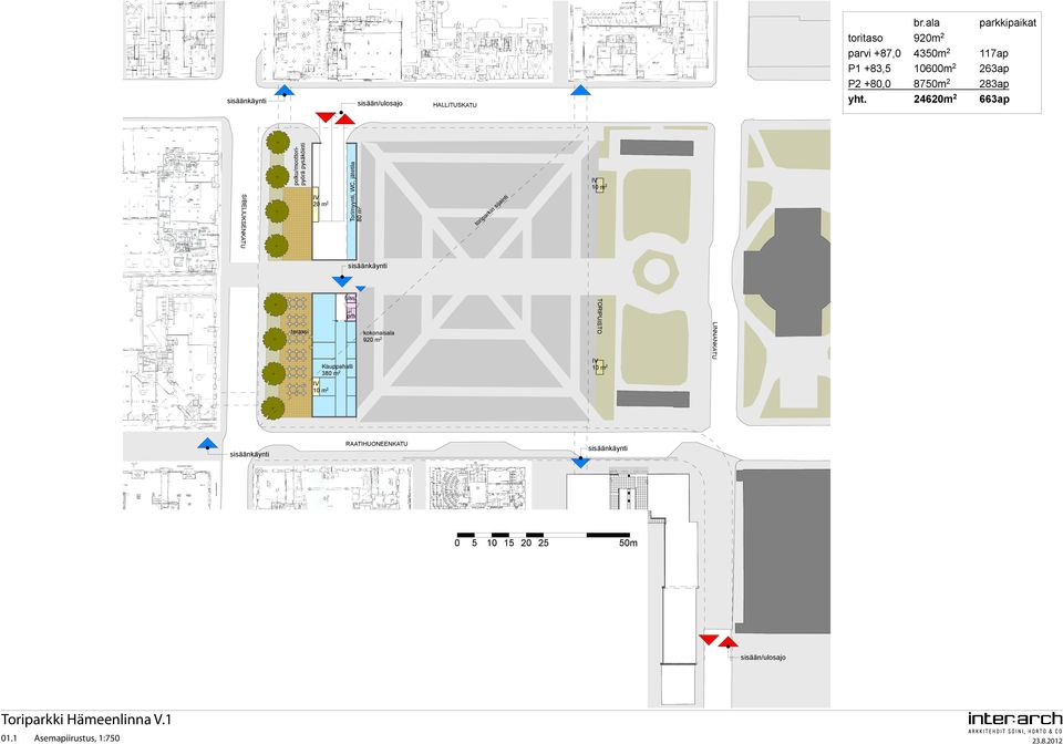 ala 920m2 4350m2 10600m2 8750m2 24620m2 parkkipaikat 117ap 263ap 283ap 663ap IV 10 m2 rip to ki n ar sij ai i nt sisäänkäynti terassi
