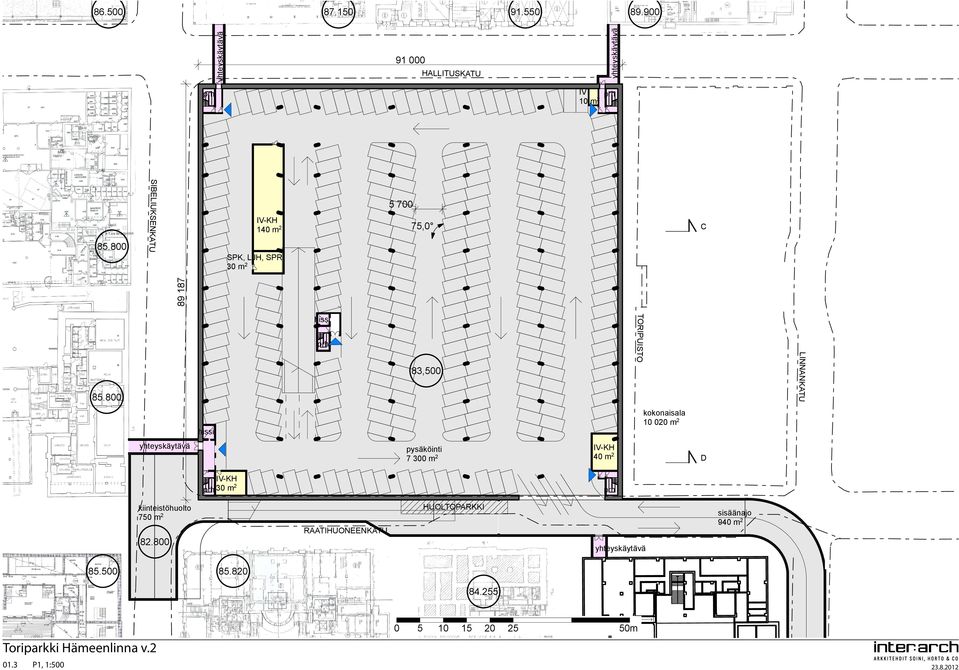 800 kokonaisala 10 020 m2 hissi yhteyskäytävä IV-KH 40 m2 pysäköinti 7 300 m2 IV-KH 2 30 m D HUOLTOPARKKI