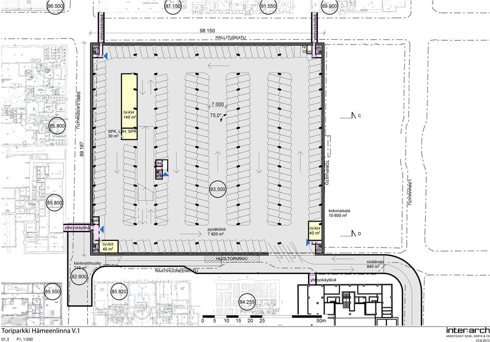 800 kokonaisala 10 600 m2 hissi yhteyskäytävä IV-KH 40 m2 pysäköinti 7 920 m2 IV-KH 2 40 m HUOLTOPARKKI