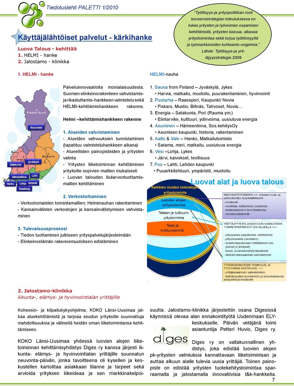 torjua työttömyyttä ja työmarkkinoiden kohtaanto-ongelmia. Lähde: Työllisyys-ja yrittäjyysstrategia 2009 1. HELMI - hanke HELMI-nauha Palveluinnovaatioita monialaisuudesta.