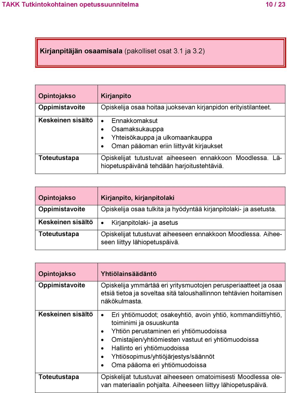 Keskeinen sisältö Ennakkomaksut Osamaksukauppa Yhteisökauppa ja ulkomaankauppa Oman pääoman eriin liittyvät kirjaukset Opiskelijat tutustuvat aiheeseen ennakkoon Moodlessa.