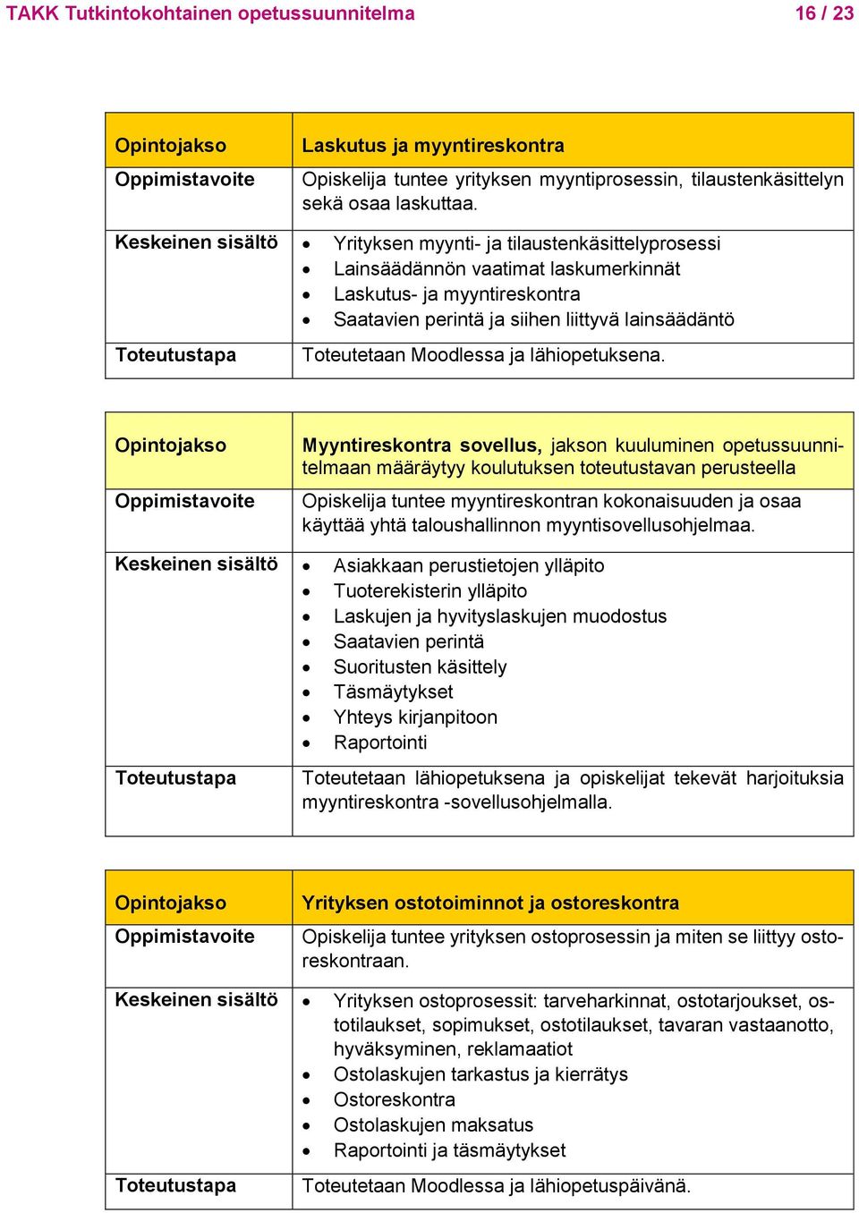 Moodlessa ja lähiopetuksena.