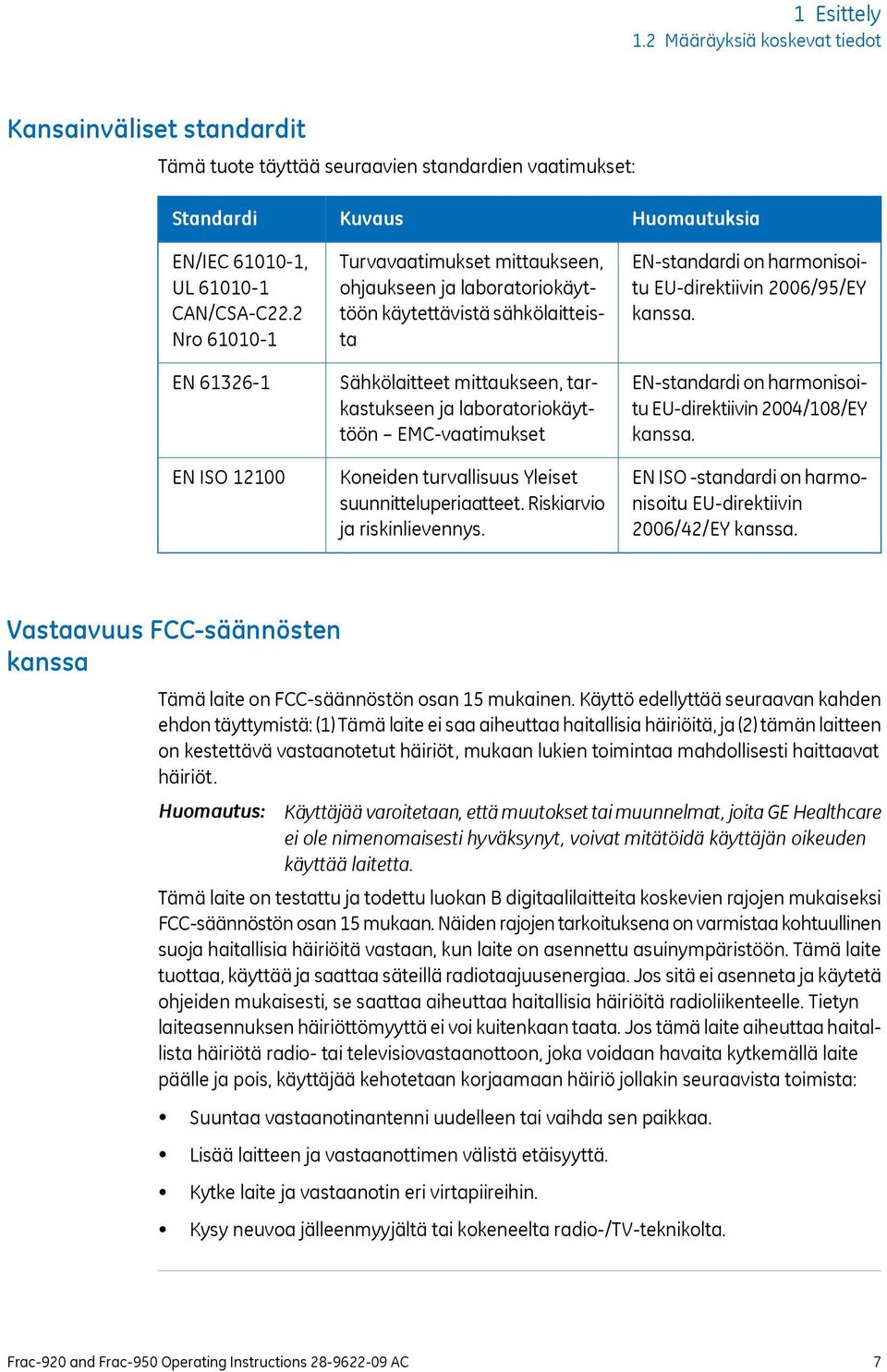 laboratoriokäyttöön EMC-vaatimukset Koneiden turvallisuus Yleiset suunnitteluperiaatteet. Riskiarvio ja riskinlievennys. Huomautuksia EN-standardi on harmonisoitu EU-direktiivin 2006/95/EY kanssa.