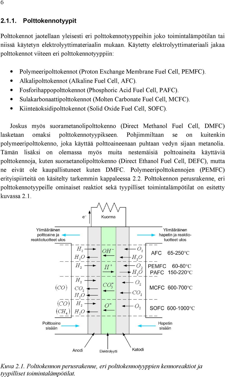 Fosforihappopolttokennot (Phosphoric Acid Fuel Cell, PAFC). Sulakarbonaattipolttokennot (Molten Carbonate Fuel Cell, MCFC). Kiinteäoksidipolttokennot (Solid Oxide Fuel Cell, SOFC).