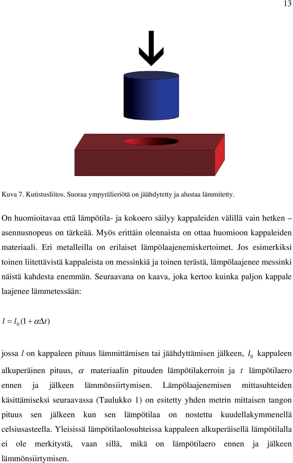 Jos esimerkiksi toinen liitettävistä kappaleista on messinkiä ja toinen terästä, lämpölaajenee messinki näistä kahdesta enemmän.