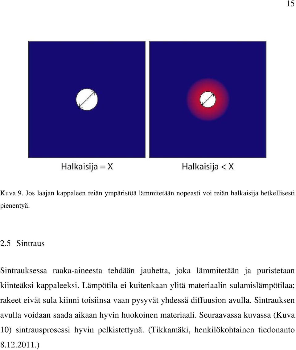 Lämpötila ei kuitenkaan ylitä materiaalin sulamislämpötilaa; rakeet eivät sula kiinni toisiinsa vaan pysyvät yhdessä diffuusion avulla.