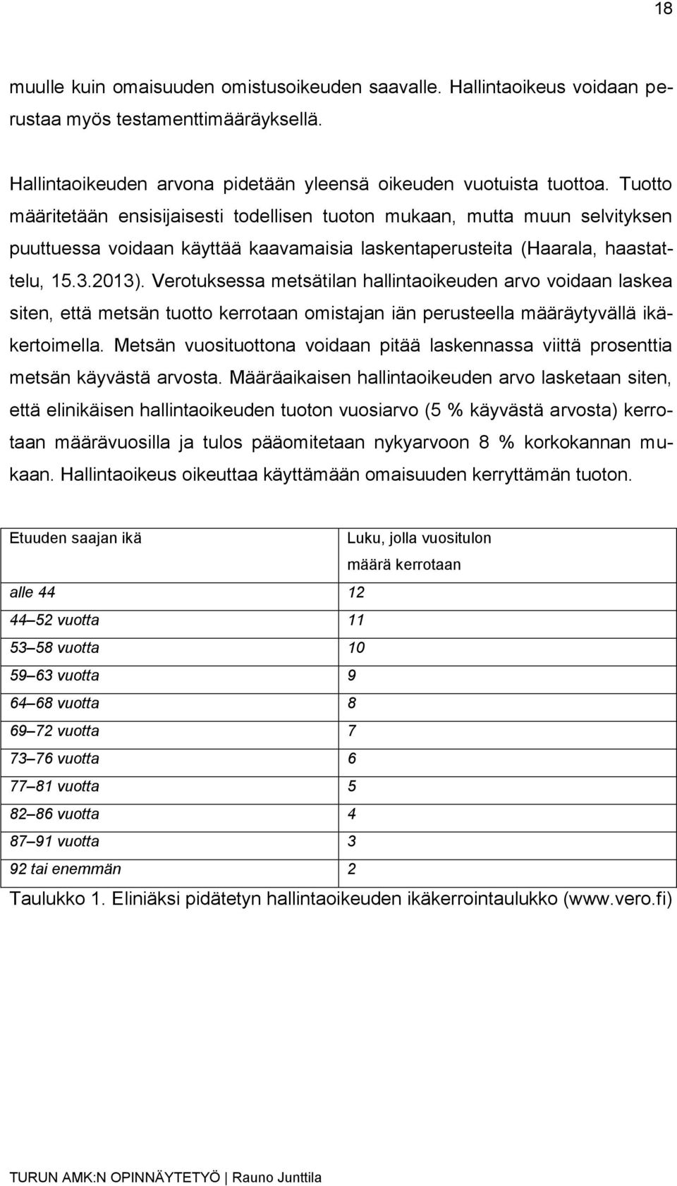 Verotuksessa metsätilan hallintaoikeuden arvo voidaan laskea siten, että metsän tuotto kerrotaan omistajan iän perusteella määräytyvällä ikäkertoimella.