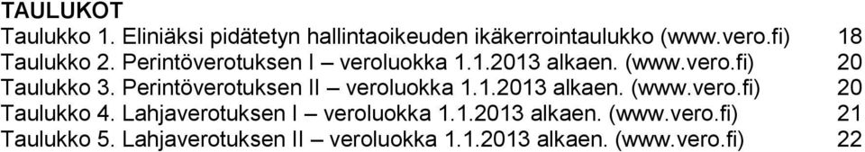 Perintöverotuksen II veroluokka 1.1.2013 alkaen. (www.vero.fi) 20 Taulukko 4.