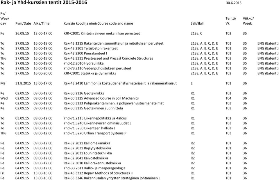 1215 Rakenteiden suunnittelun ja mitoituksen perusteet 213a, A, B, C, D, E T01 35 ENG iltatentti To 27.08.15 16:00-19:00 Rak-43.