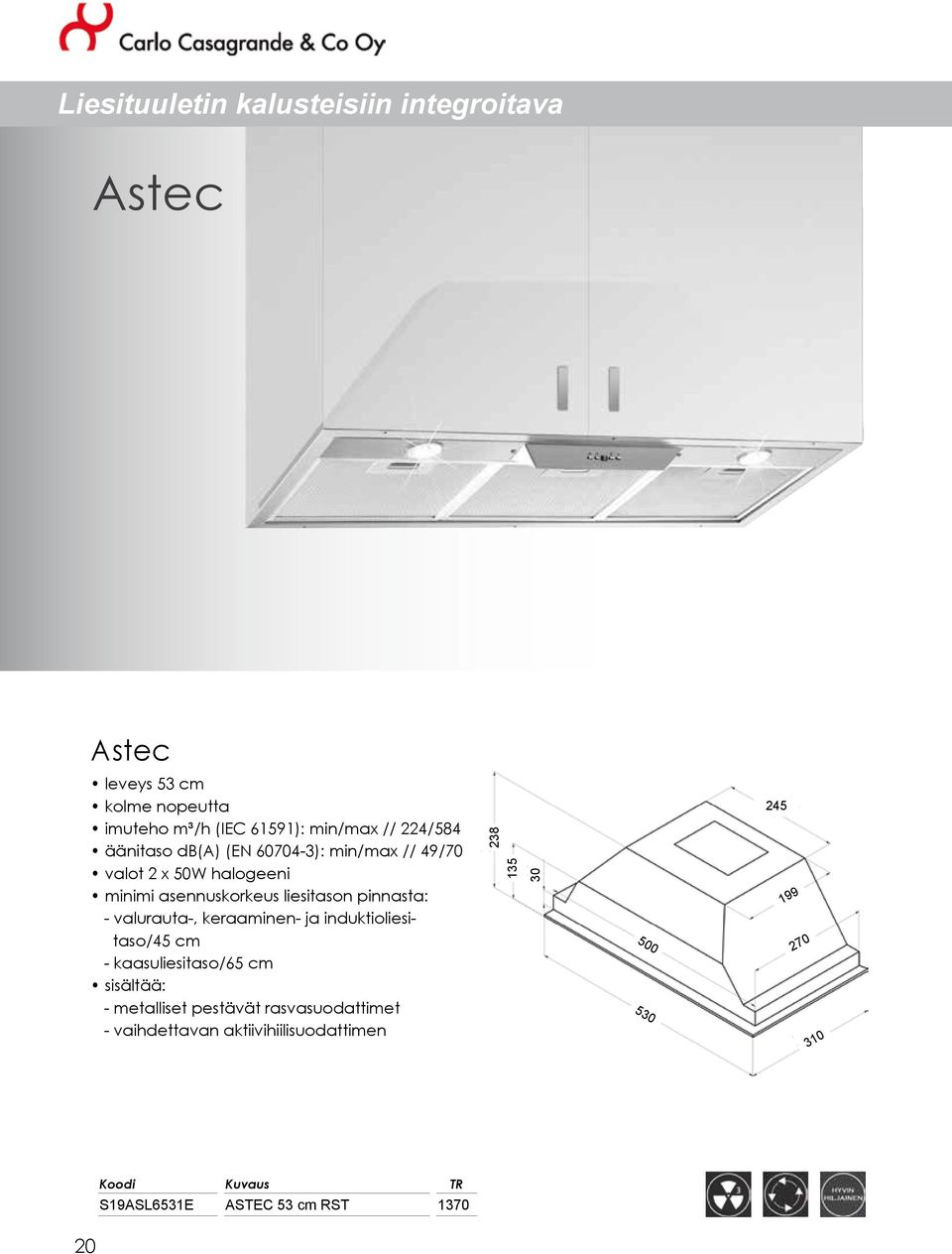 49/70 valot 2 x 50W halogeeni - valurauta-, keraaminen- ja induktioliesitaso/45 cm -