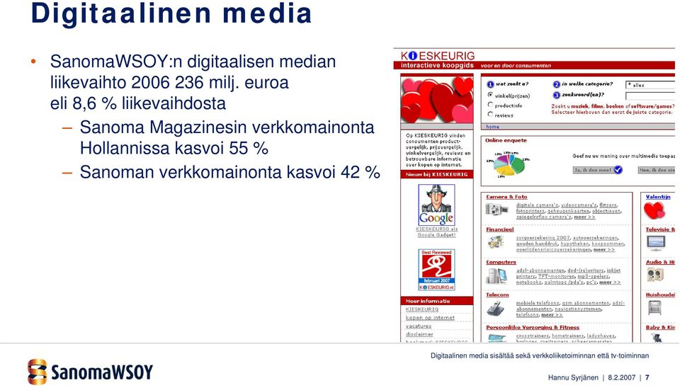 Hollannissa kasvoi 55 % Sanoman verkkomainonta kasvoi 42 % Digitaalinen