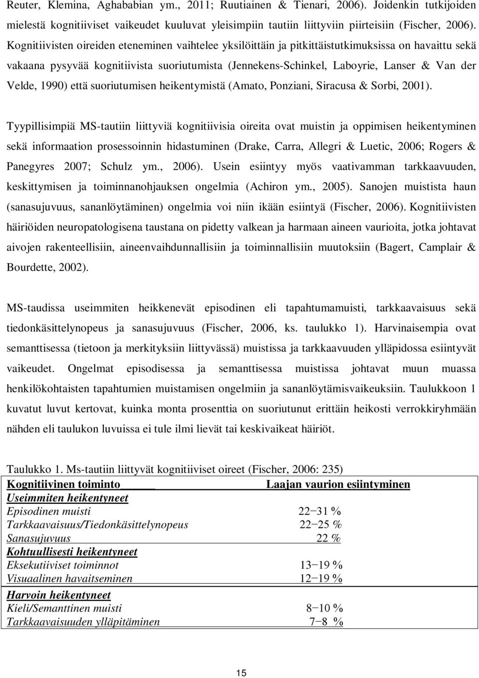 Velde, 1990) että suoriutumisen heikentymistä (Amato, Ponziani, Siracusa & Sorbi, 2001).