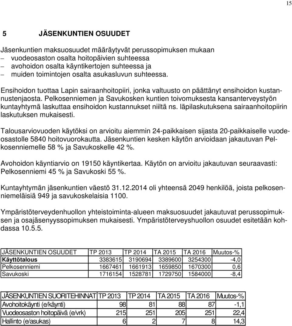 Pelkosenniemen ja Savukosken kuntien toivomuksesta kansanterveystyön kuntayhtymä laskuttaa ensihoidon kustannukset niiltä ns. läpilaskutuksena sairaanhoitopiirin laskutuksen mukaisesti.