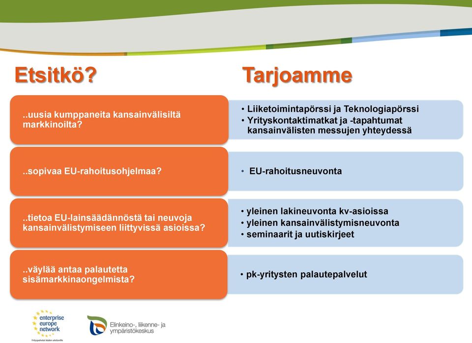 yhteydessä..sopivaa EU-rahoitusohjelmaa? EU-rahoitusneuvonta.