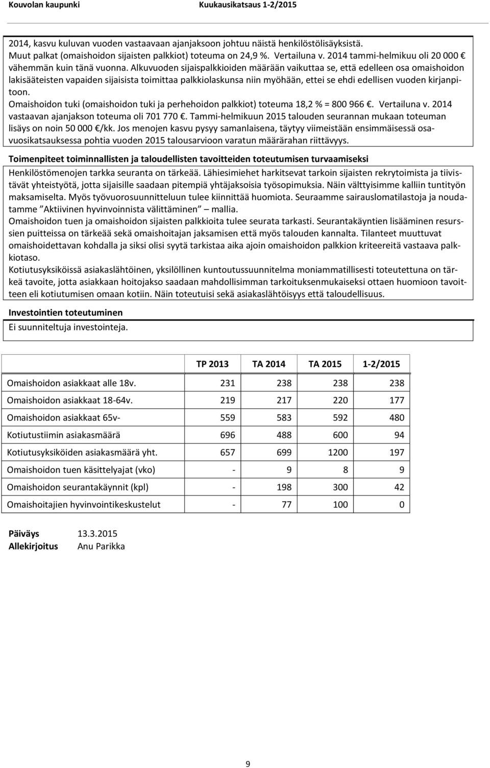 Alku sijaispalkkioiden määrään vaikuttaa se, että edelleen osa omaishoidon lakisääteisten vapaiden sijaisista toimittaa palkkiolaskunsa niin myöhään, ettei se ehdi edellisen kirjanpitoon.